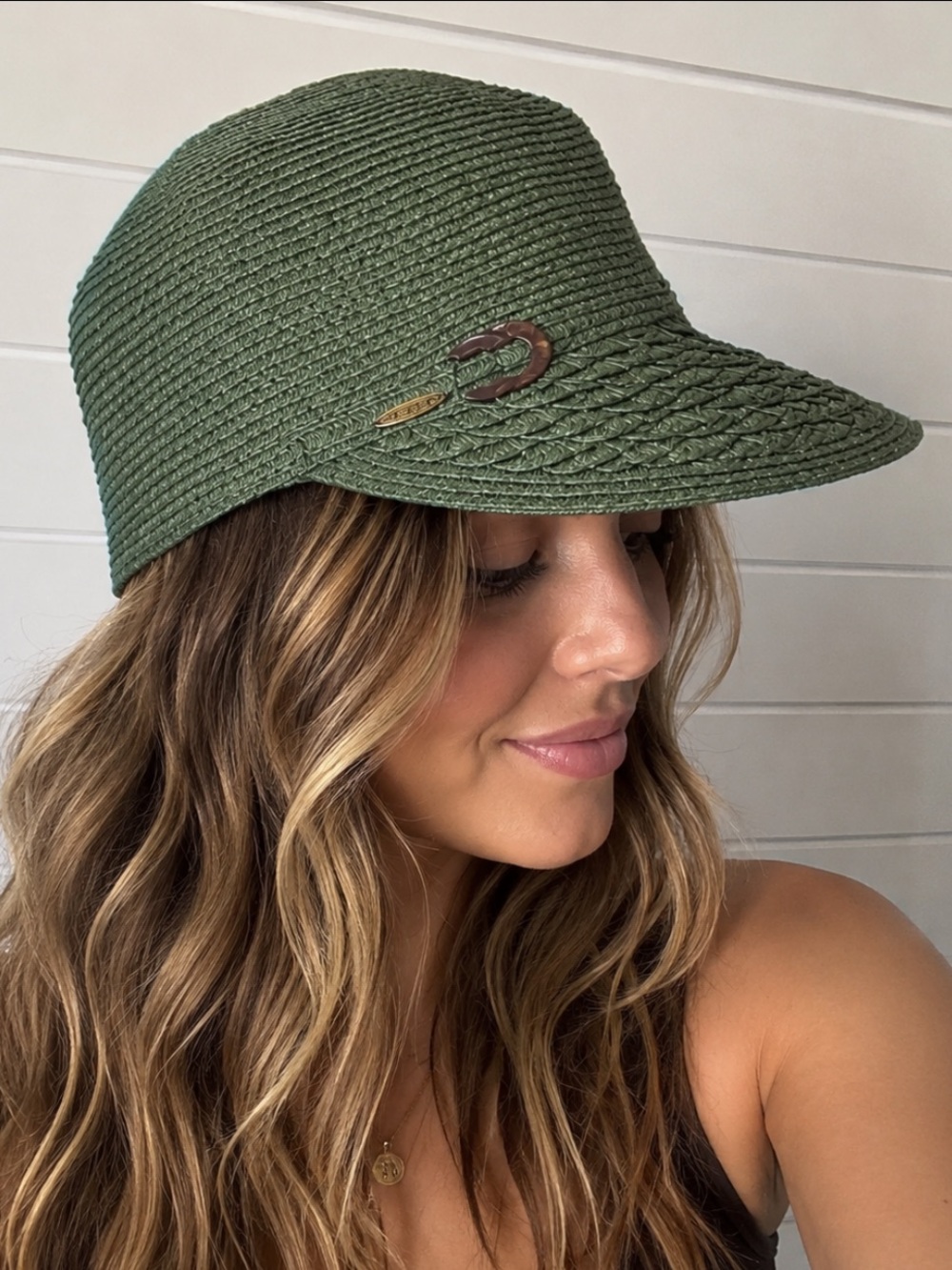 SCALA Collezione Green Straw Large Brim Hat in Green buckle & logo plate